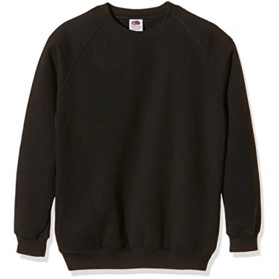 Image of Fruit of the Loom Unisex Kids Raglan Premium Sweater, Black, 12 13 Years (Manufacturer Size:34)