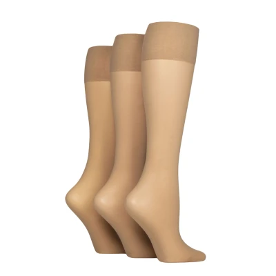 Image of Women&#039;s 3 Pair Charnos 15 Denier Sheer Knee Highs Champagne One Size