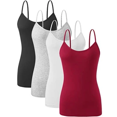 Image of Ymmchy Women Camisoles Adjustable Spaghetti Strap Tank Tops Basic Undershirt 4 Pack Black/Gray/White/Wine Red L