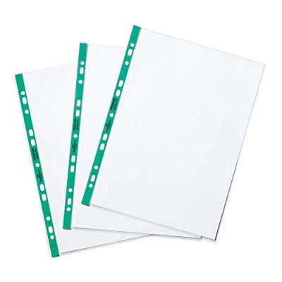 Image of Durable Punched Pocket A4, Open Top, Crystal Clear, 90 my, Transparent with Green Perforated Spine, 100 Pieces