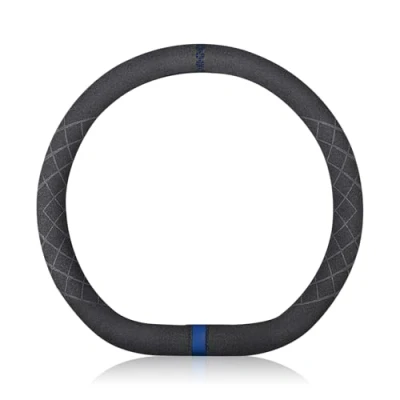 Image of Ergocar D Shaped Sport Microfiber Suede Winter Warm Car Steering Wheel Cover Non slip Protector Universal For type Diameter 38cm(15&quot;) (Black Blue)