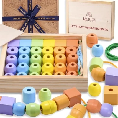 Image of Jaques of London Threading Beads Quality Wooden Toys for 3 4 5 Year Olds Toddler Set 30 Since 1795