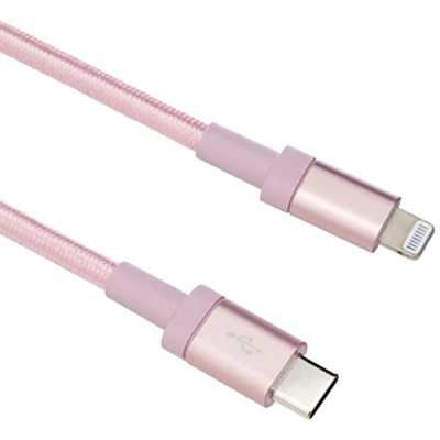 Image of Amazon Basics USB C to Lightning Charger Cable, Nylon Braided Cord, MFi Certified for Apple iPhone 14 13 12 11 X Xs Pro, Pro Max, Plus, iPad, 1.8 m, Rose Gold