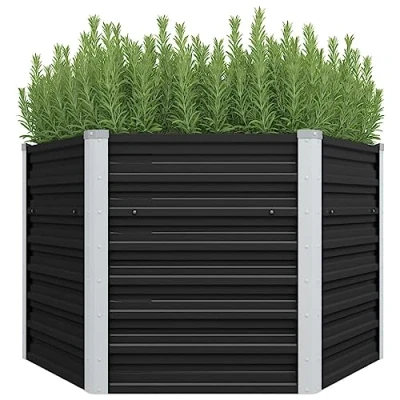 Image of vidaXL Garden Raised Bed Anthracite Durable Galvanised Steel, Spacious DIY Planter Pot, Weather Resistant, Ideal for Herbs, Flowers &amp; Vegetables, Size: 129x129x77 cm