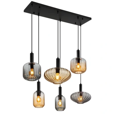 Image of Valletta Cluster Pendant Ceiling Light Matt Black Glass Shade 6x E27