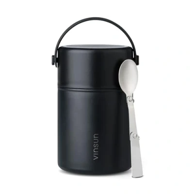 Image of VINSUN Thermal Food Flask 800ml with Folding Spoon Stainless Steel Container, Leakproof Soup Flask, Wide Mouth Insulated Jar for Hot or Cold