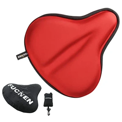 Image of FUCNEN Exercise Bike Seat Cover Padded Gel for Women/Man Bicycle Saddle Covers Wide Comfortable Cushion 27 x 25CM Exercise, Stationary, Spinning Cycling Red