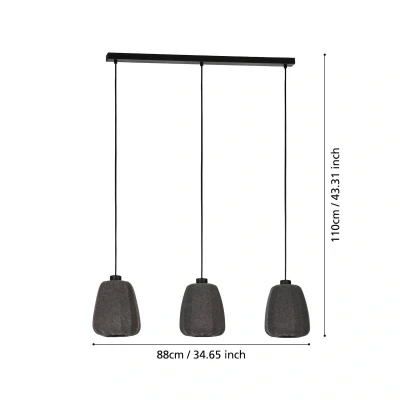 Image of EGLO Barlaston hanging light, fabric lampshade, 3 bulb
