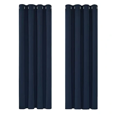 Image of Deconovo Solid Thermal Insulated Curtains Eyelet Blackout for Bedroom 46 x 72 Inch Navy Blue One Pair