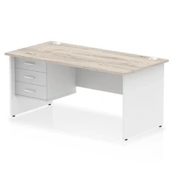 Image of Impulse 1600x800 Desk Grey Oak/White Panel End 1x3 Drawer Fixed Ped