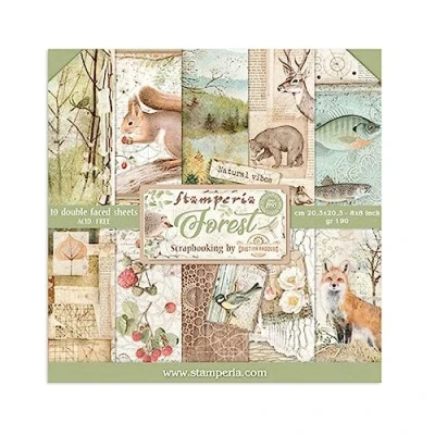 Image of Stamperia International KFT 10 Sheets Double Sided Forest Multi Coloured, Paper, Multicoloured, 20.3 x (8&quot; 8&quot;)