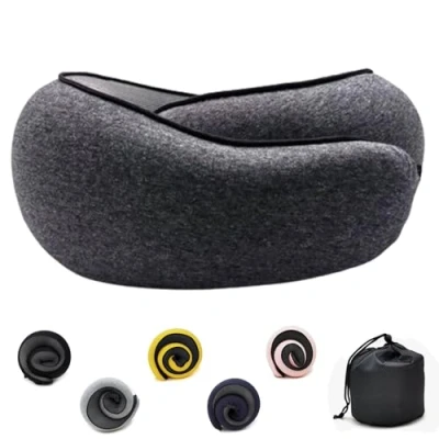 Image of Flyhugz Neck Pillow,Adjustable Travel Pillow Made of Memory Foam Cotton Support Pillow, Foldable U shaped Snap Practical Ergonomic Pillow,black gray