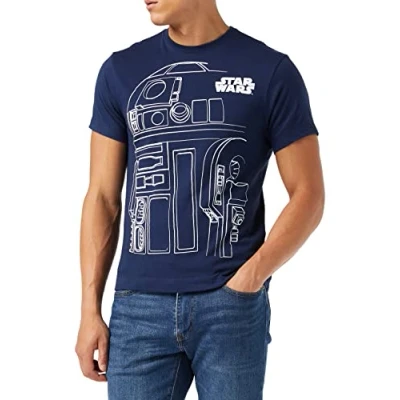 Image of Star Wars Mens R2D2 Outline T Shirt, Blue (Navy), L UK