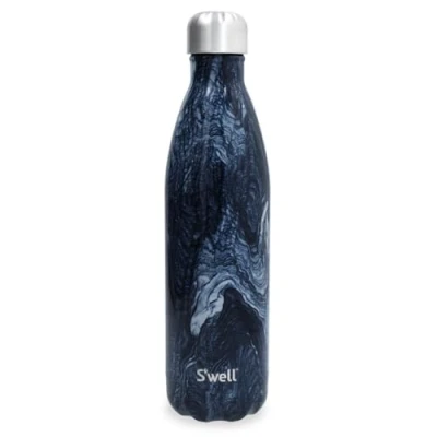 Image of S&#039;well Stainless Steel Reusable Water Bottle, 750ml, Azurite Marble, Triple Insulated and Leak Proof Drinking Bottle for Hot Cold Beverages up to 48h Cold/24h Hot, Blue
