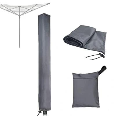 Image of RICHIE Rotary Airer Cover Clothes Line Washing Lines Waterproof with Zip 16x16x180cm Dryer Protective Windproof, Grey