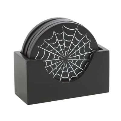 Image of Black Spiderweb Coaster Set Gothic Halloween Coasters, Frightful Spills Protection