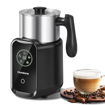 Image of Homtone 5 in 1 Detachable Electric Milk Frother, 600ml Induction Frother with Smart Touch Screen, Stainless Steel Steamer for Hot Chocolate, &amp; Cold Foam, Warm Milk, Large Capacity, Black