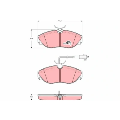 Image of 71770982, 77362235, 9948626 brake pad set TRW COTEC GDB1425 incl. wear warning contact with caliper screws accessories