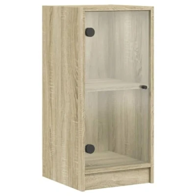 Image of vidaXL Sonoma Oak Side Cabinet with Glass Doors Engineered Wood Cupboard for Storage and Display 35x37x75.5 cm Living Room/Bedroom Furniture