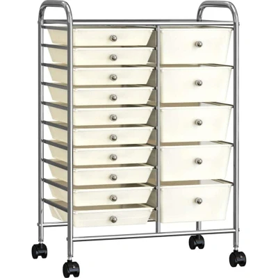 Image of vidaXL XXL 15 Drawer Mobile Storage Trolley White Plastic
