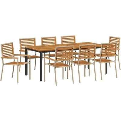 Image of vidaXL 9 Piece Garden Dining Set Beige Poly Rattan Acacia