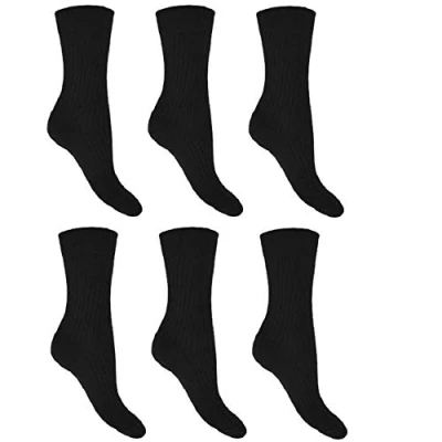 Image of 6, 12 Pairs Multipack 100% Cotton Non Elastic Diabetic Socks for Men, Big Foot Ribbed Design Comfortable Executive Loose Soft Top UK Size 11 14 (Black, 12)
