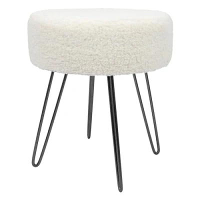 Image of Harbour Housewares 1x Cream/Black H41 x D35cm Round Boucle Footstool Small Living Room Dressing Table Ottoman Pouffe Chair Seat