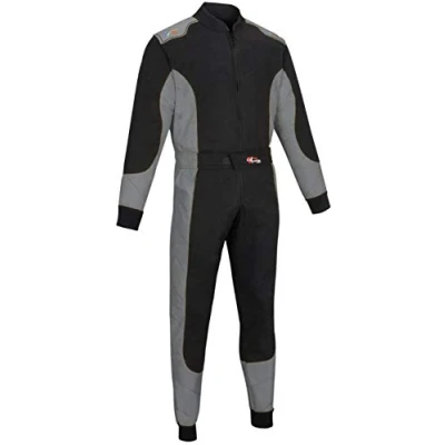 Image of Adult Kart Racing Suit Race Rally One Piece Polycotton Karting (Black &amp; grey, XXXXL)