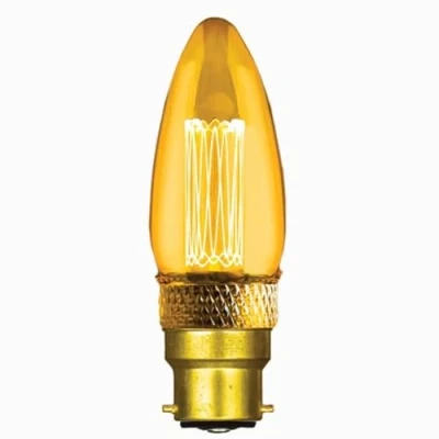 Image of Status Filament LED Bulbs [Pack of 12] Type:Candle (Extra Warm White 1800k) 2w / Non Dimmable/Cap: B22 Golden Antique Finish 15000 Hours/Multipack [2SRLCBC1PKB12]