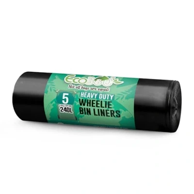 Image of Ecobag 5 Pack Eco Friendly Wheelie Bin Liners 240L 18 Microns Heavy Duty &amp; Leak Resistant, Recycling Bags ffor Garden, Kitchen, House, Office Caterers (1194 x 1325mm)