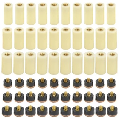 Image of BGTXINGI 60PCS (30 Set) 3 Kinds Billiard Cue Off White Ferrules Set with Super Screw on Replaceable Tips(13mm 12mm 11mm Brown Tip)