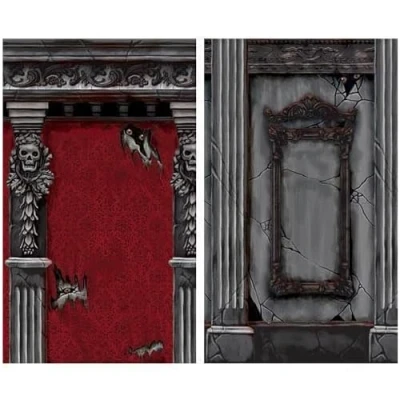 Image of amscan 676108 Gothic Mansion Scene Setter Room Roll 1, Matte Pastel Green, 2 Rolls