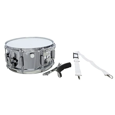 Image of PURE GEWA F893015 Marching Snare Drum 14 x 6.5 inch metal shell with carrying strap and knee bracket