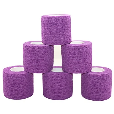 Image of COMOmed 6 Rolls Purple Cohesive Bandage 5ｃm X４.5cm, Flexible Bandage,Non Woven Cohesive, Athletic Tape,Vet wrap,Wraps Bandage,Suitable for Sensitive Skin