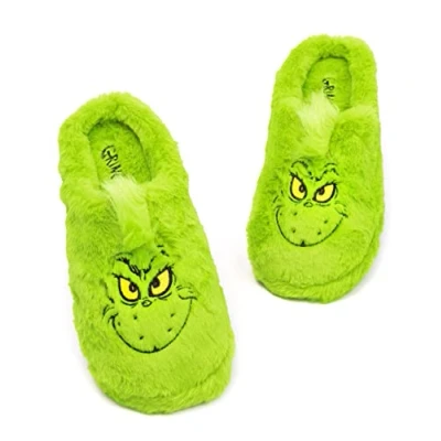 Image of The Grinch Slippers For Adults Men Women Christmas Movie Gift Faux Fur House Shoes Festive Traditions Footwear 9 10 UK