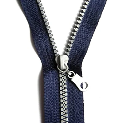 Image of 90 cm Zipper, Open Ended Separating Plastic Chunky Zip, Size No #5 Auto Lock Sliders, Moulded Teeth (Blue Navy)