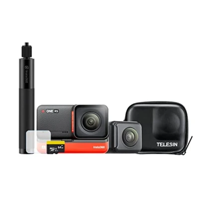 Image of Insta360 ONE RS Twin 360 Edition Starter Kit inc Selfie Stick + 64GB Card Telesin Case Screen Protector