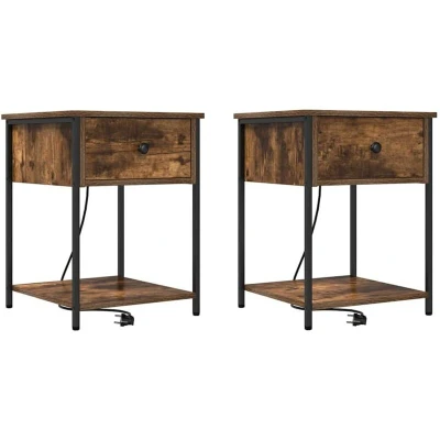 Image of vidaXL Bedside Cabinets with Drawer 2 pcs Smoked oak 42 x 41 56 cm