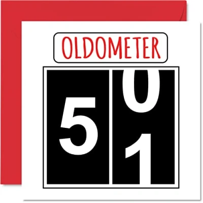 Image of Fun 51st Birthday Cards for Men Woman Oldometer Happy Card Dad Mum Grandad Nanny Grandma Uncle Auntie Cousin Friend, 145mm x Greeting Cards,