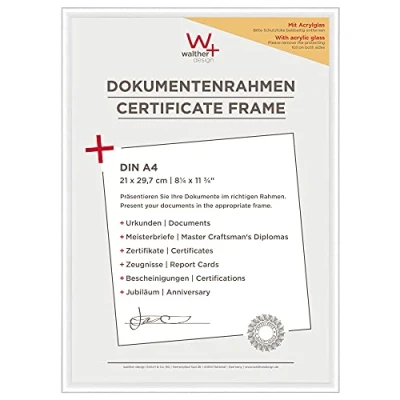 Image of walther Design Picture Frame White 21 x 29,7 cm (DIN A4) with Art Glass, New Lifestyle Plastic KVX130W