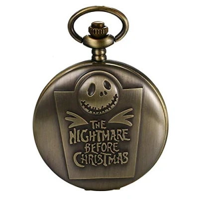 Image of Nightmare Christmas Pocket Watch, JewelryWe Vintage Novelty Skull Skeleton Quartz Watch Necklace for Xmas