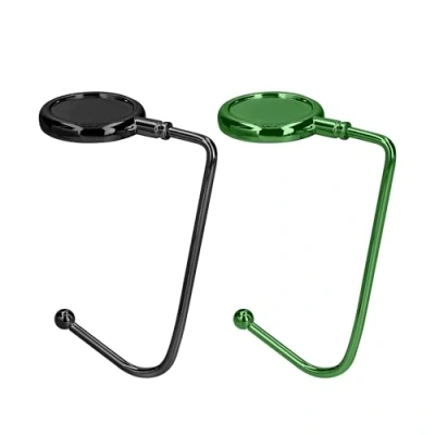 Image of kwmobile Purse Hooks for Table Set of 2 Metal Handbag Hook Holder Hand Bag Hanger Tables, Desks, Dark Green/Black