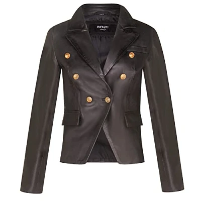 Image of Ladies Black Real Leather Military Blazer Jacket M