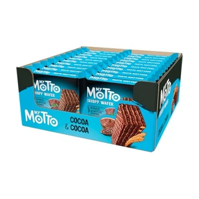 Image of My Motto Chocolate Wafers 20 Individual Wrapped 30g each Bulk Box Wafer Biscuits Cream Cocoa &amp; No Palm Oil Artificial Colorings Source of Fiber by Serendib