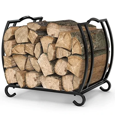 Image of Mutool Metal Firewood Rack, Log Holder for fireplace, Fireplace Wood Storage Shelf indoor/Outdoor, 16.8L x 12.5W 14.9H inch, Black