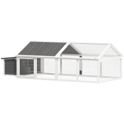 Image of PawHut Chicken Run, Wooden Coop with Nesting Box, Openable Roof for 4 8 Chickens, Rabbits, Ducks, Garden White