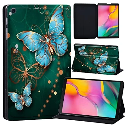 Image of Printed Leather slim lightweight Stand Cover Case for Samsung Galaxy Tab A 10.1 2019 (Model: SM T510 T515), with Function (Black) (metal butterfly)