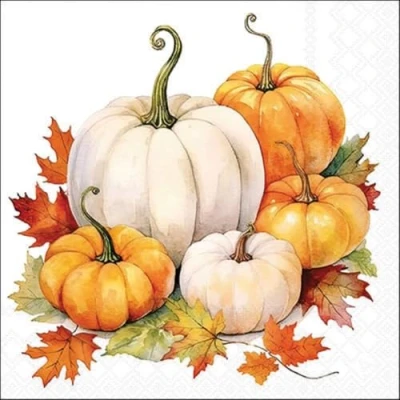 Image of 20 Napkins Autumn Large Pumpkins on Leaves Table Decoration Paper with Motif Also for Decoupage and 33 x cm