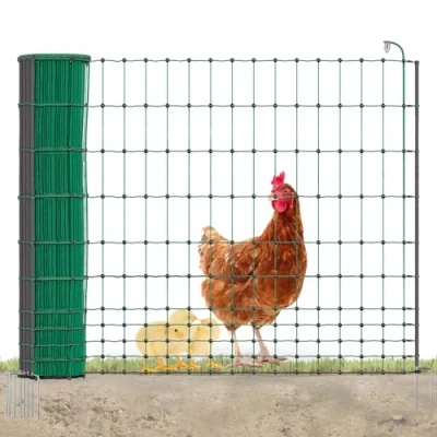 Image of AKO PoultryNet Premium Poultry Net 50 m Electric Fence, 106 cm High, with 15 Fibreglass Reinforced Posts, Double Tip, Robust &amp; UV Resistant, Green, Chicken Fence