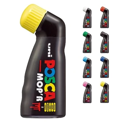 Image of Posca Uni Mitsubishi Pencil Marker MOP&#039;R Round Tip XXL 3 19mm Ergonomic Shape Half Ride Body Water Based For Any Surface (Yellow)